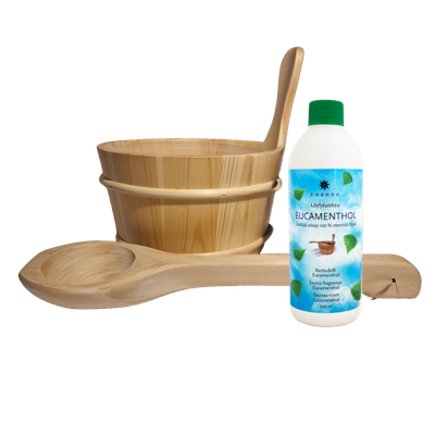 Emendo Set de Sauna Cubo, Cuchara e Infusión de Eucamentol 500 ml