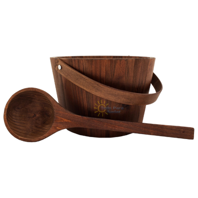 Emendo Set de Sauna Cubo y Cuchara para Sauna marrón oscuro