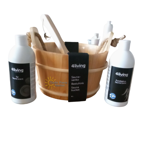 4Living Set Cubo + Cucharón + Fragancias de sauna