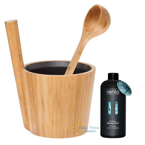 Rento Set de Bambú con Cubo + Cuchara + Fragancia para Sauna