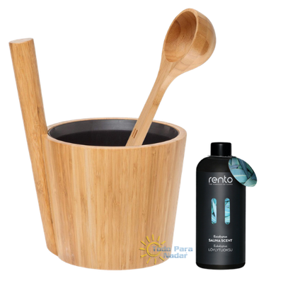 Rento Set de Bambú con Cubo + Cuchara + Fragancia para Sauna