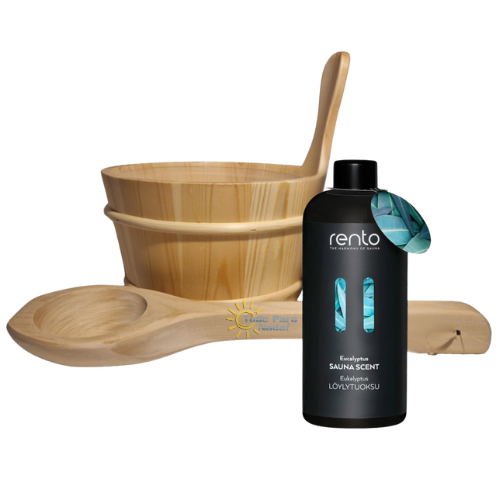 ​Rento Cubo de madera para sauna, cucharón y 400 ml de esencia de eucalipto - Claro