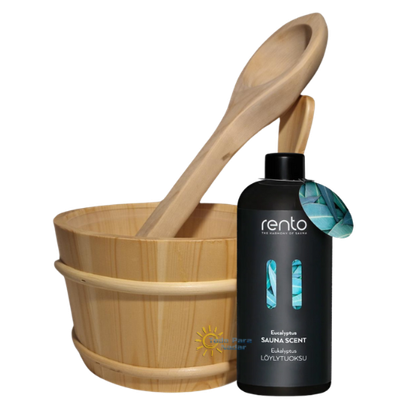 ​Rento Cubo de madera para sauna, cucharón y 400 ml de esencia de eucalipto - Claro