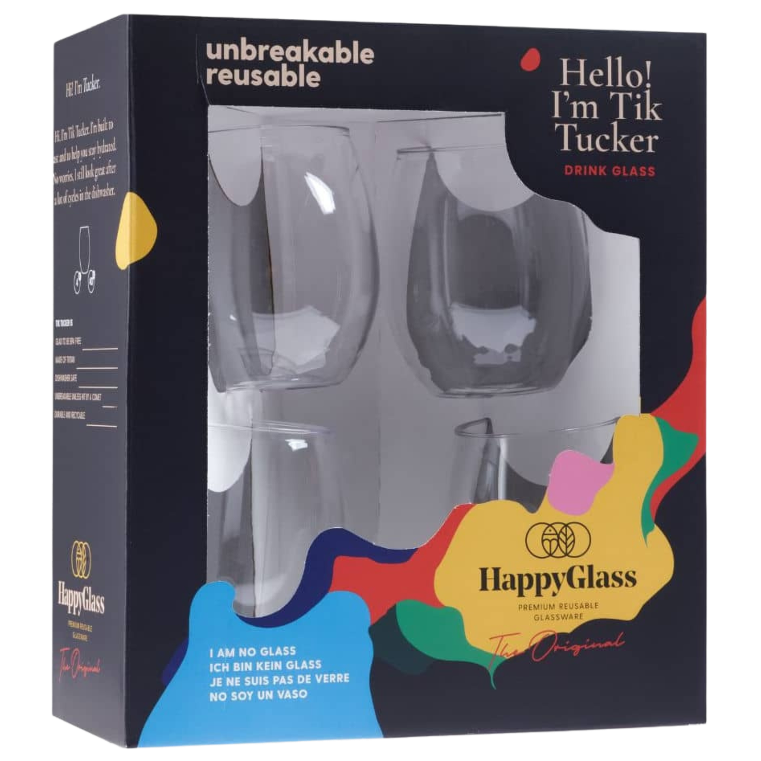Happy Glass Vasos de Plástico para Agua o Vino 400 ml – Set de 4 Unidades