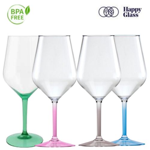 HappyGlass Lady Abigail Copa de Vino - Set de 2 Copas de Plástico 470 ml - Pie de copa en Diferentes colores