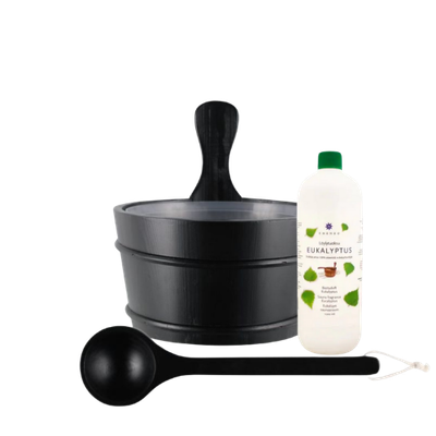Emendo Set de: Cubo + cucharón y Fragancia aromática de eucalipto 1L - color NEGRO