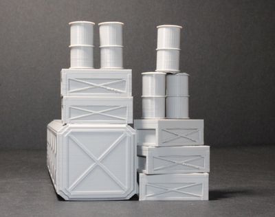 Shipping Container Closed Door X-2, Oil Drum Barrels, Boxes