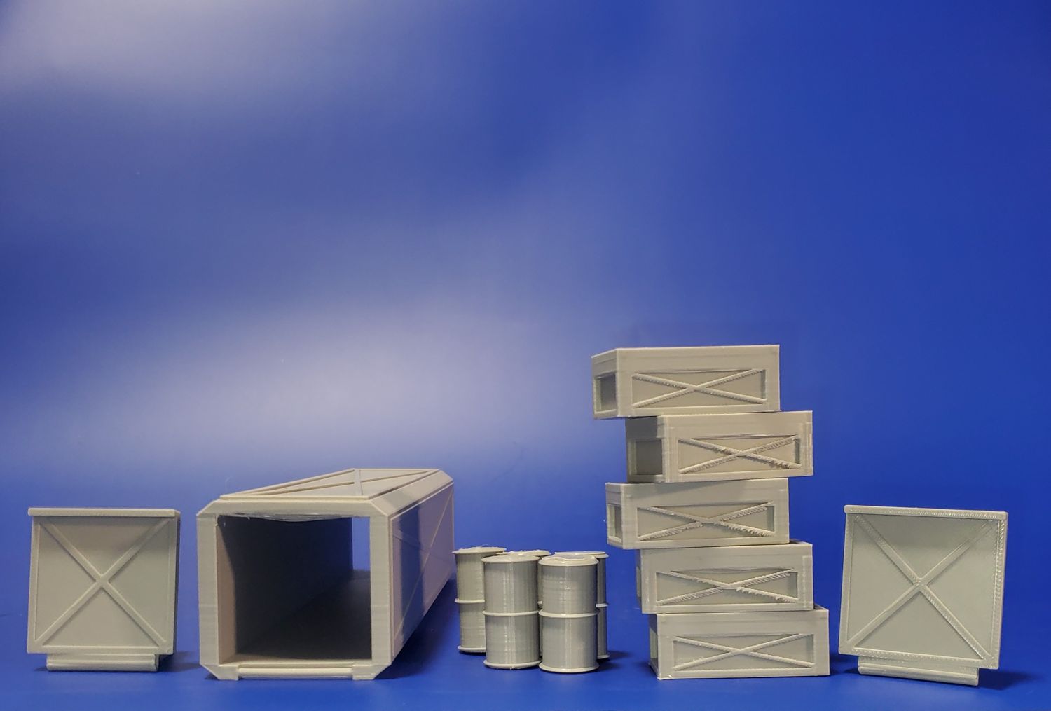 Shipping Container Open Door X-1, Oil Drum Barrels, Boxes