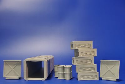 Shipping Container Open Door X-1, Oil Drum Barrels, Boxes