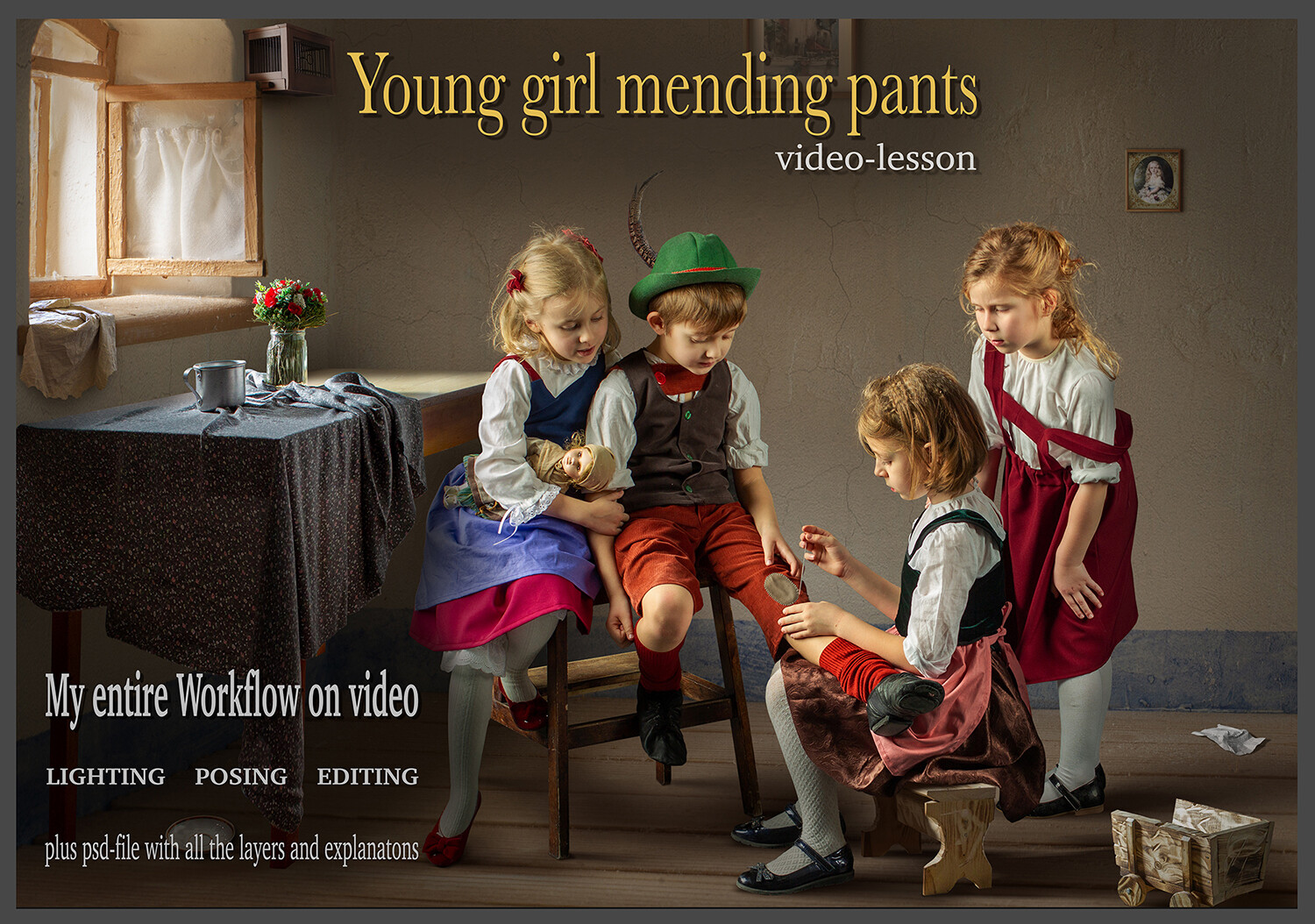 Video lesson “Young Girl mending pants”
