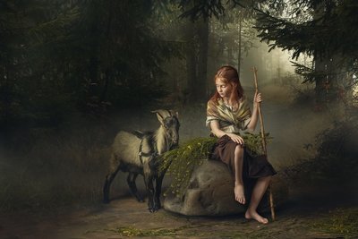 Video lesson &quot;Girl with goat&amp;flowers&quot;