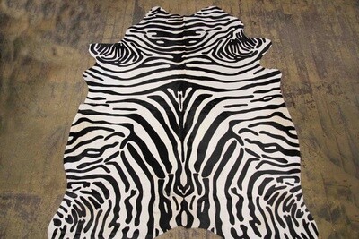 COW HIDE RUG NATURAL STENCIL PRINTED EXOTIC CATS AND ZEBRA ON WHITE 32ft2 AVERAGE 12172