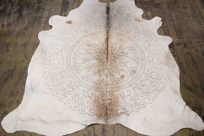 COW HIDE RUG WITH ASSORTED LASER CUT DESIGNS ECOLEATHER 43ft2 AVERAGE 12899