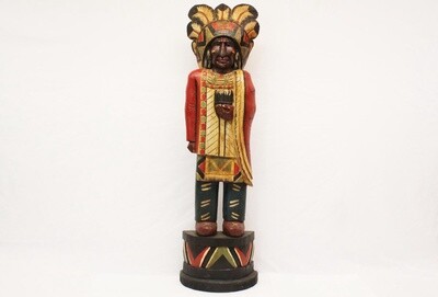 CIGAR STORE INDIAN STATUE HAND CARVED FROM HALF LOG AND HAND PAINTED ALBESIA WOOD 2448
