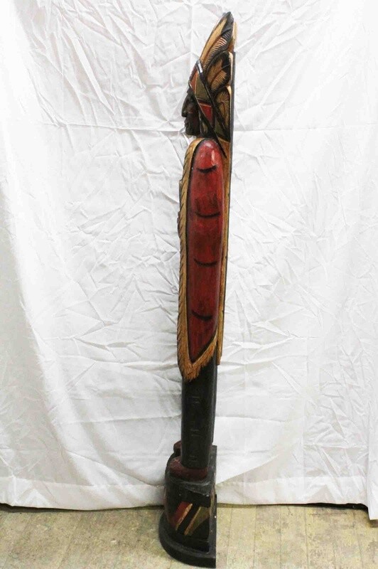 CIGAR STORE INDIAN STATUE HAND CARVED FROM HALF LOG AND HAND PAINTED ALBESIA WOOD 2449