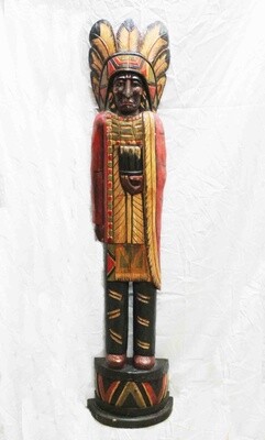 CIGAR STORE INDIAN STATUE HAND CARVED FROM HALF LOG AND HAND PAINTED ALBESIA WOOD 2449
