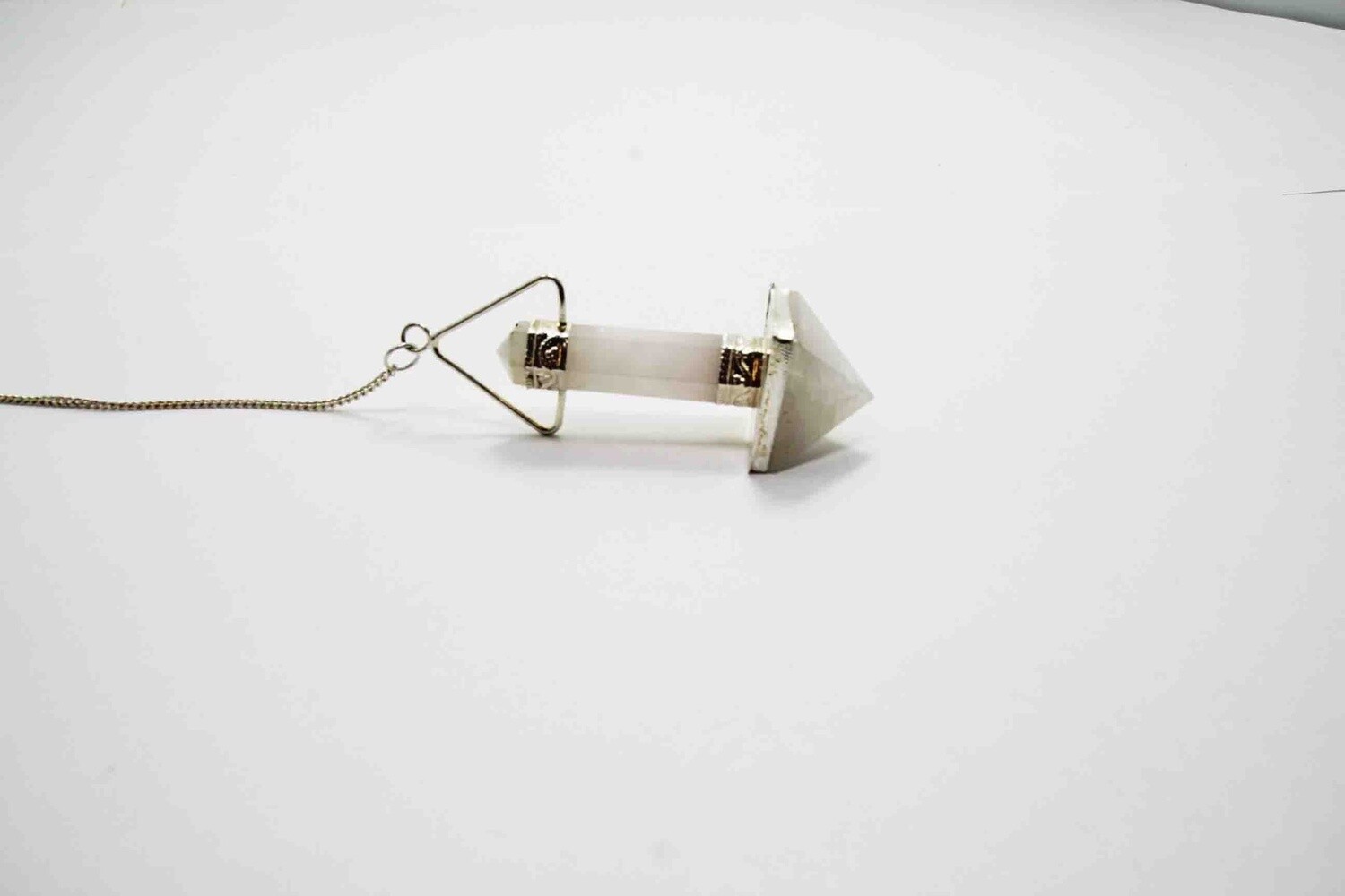 GEMSTONE PYRAMID PENDULUM WITH CRYSTAL POINT IN AMETHYST OR CLEAR QUARTZ OR ROSE QUARTZ PENCIL STYLE 19409