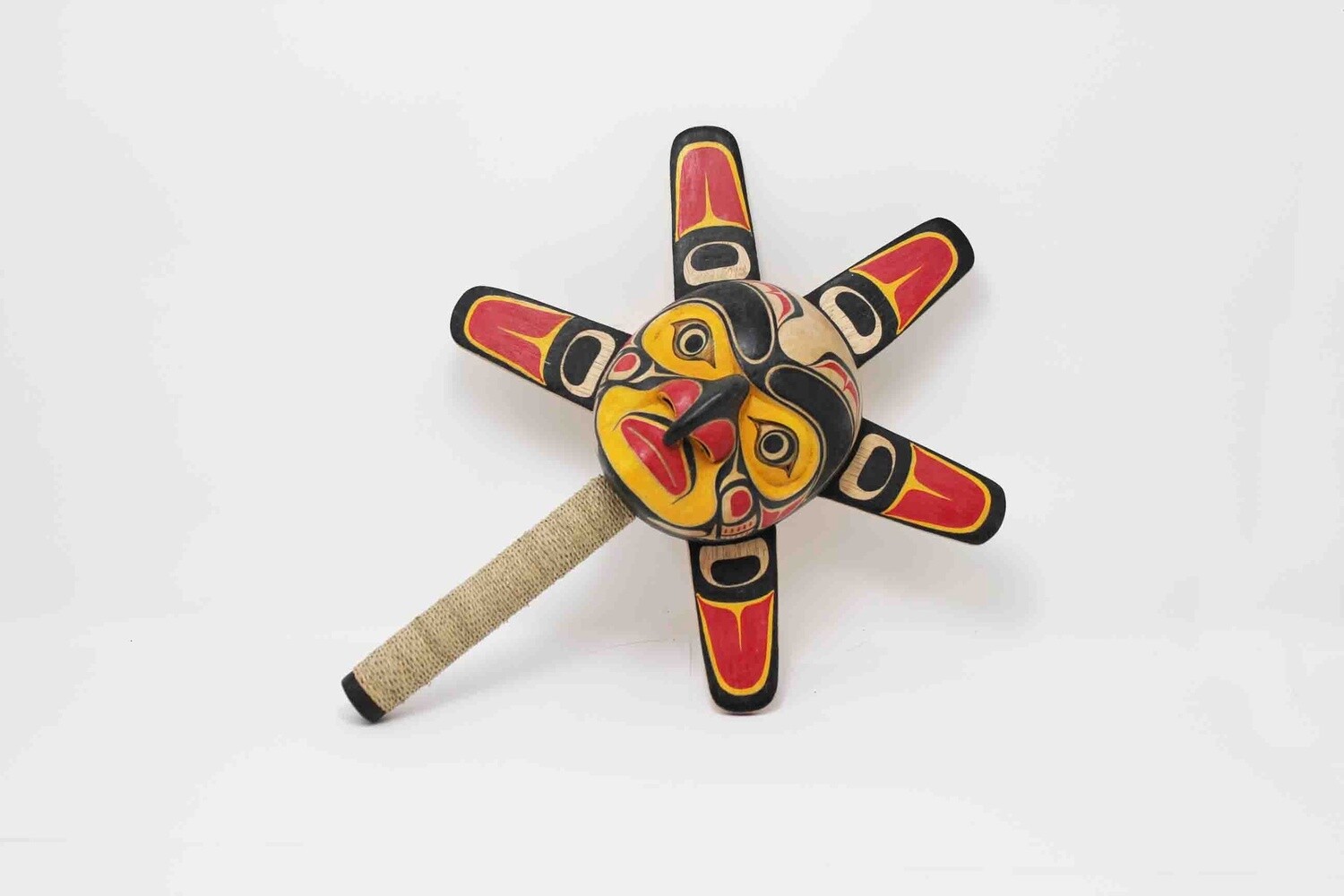 NORTHWEST INDIAN STYLE BEAVER RATTLE HAND CARVED AND PAINTED FROM SUAR HARDWOOD. 26341