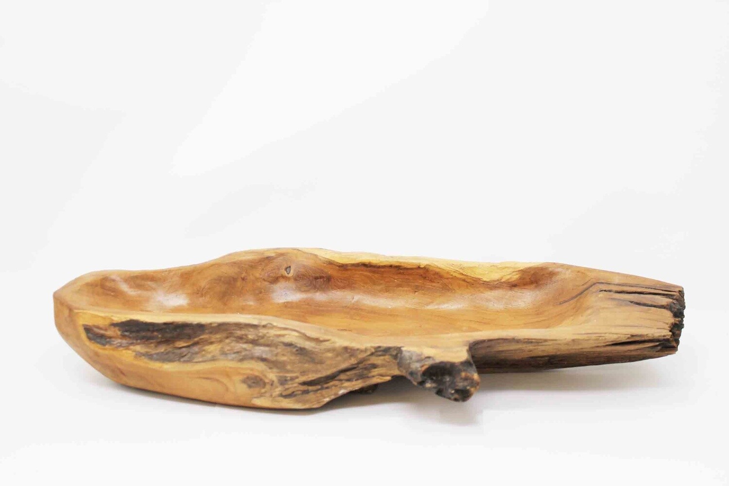 LONG TEAK LOG DISPLAY BOWL WITH THICK WALLS 2207