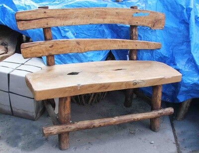 TEAK SLAB GARDEN BENCH WITH LOG FRAME AND 2 BOARDS BACKREST 2273