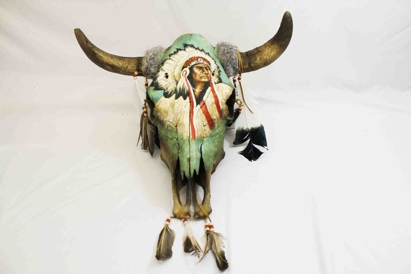COW SKULL HAND PAINTED AND DECORATED 383