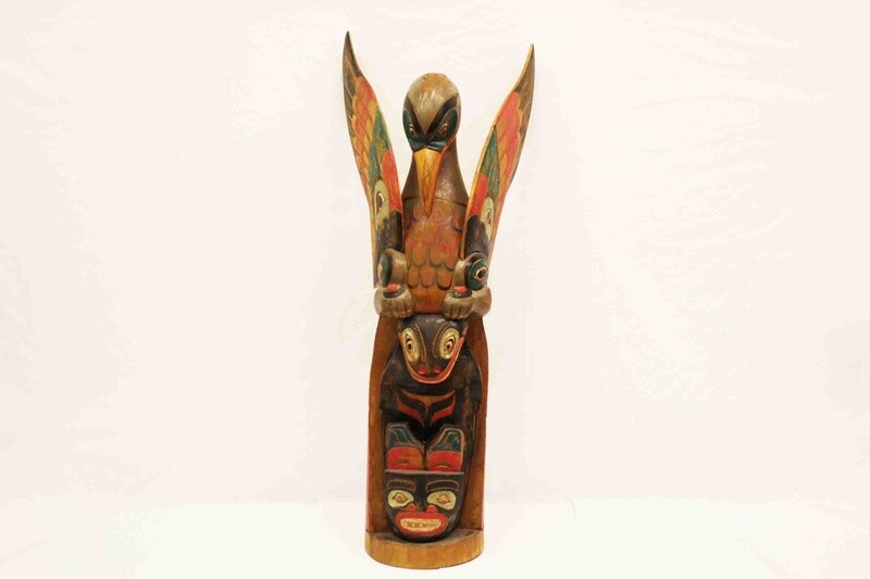 NORTHWEST INDIAN STYLE EAGLE TOTEM POLE WITH WINGS UP 1207