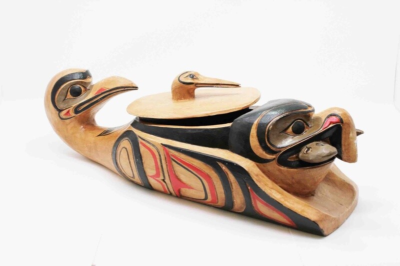 NORTHWEST INDIAN STYLE EAGLE BOWL. HAND CARVED AND PAINTED ALBESIA WOOD. 20081