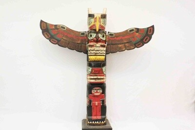 NORTHWEST INDIAN STYLE TOTEM POLE HAND CARVED AND PAINTED ALBESIA WOOD. 26345