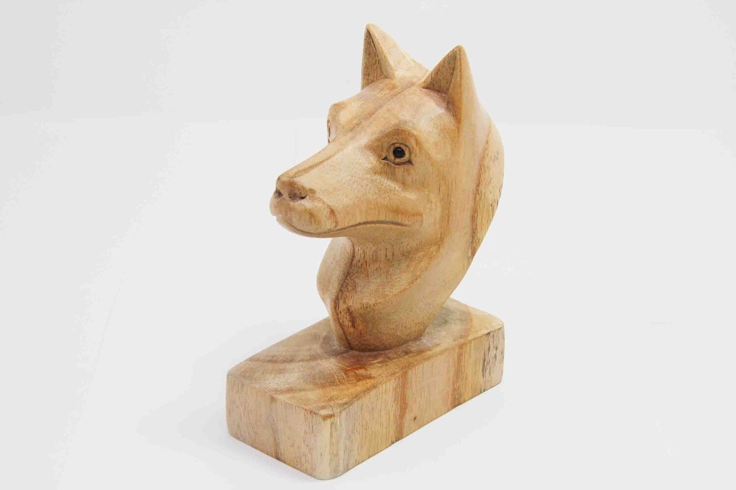 WOLF HEAD BUST STATUE HAND MADE WITH PARASITE WOOD BASE 1848