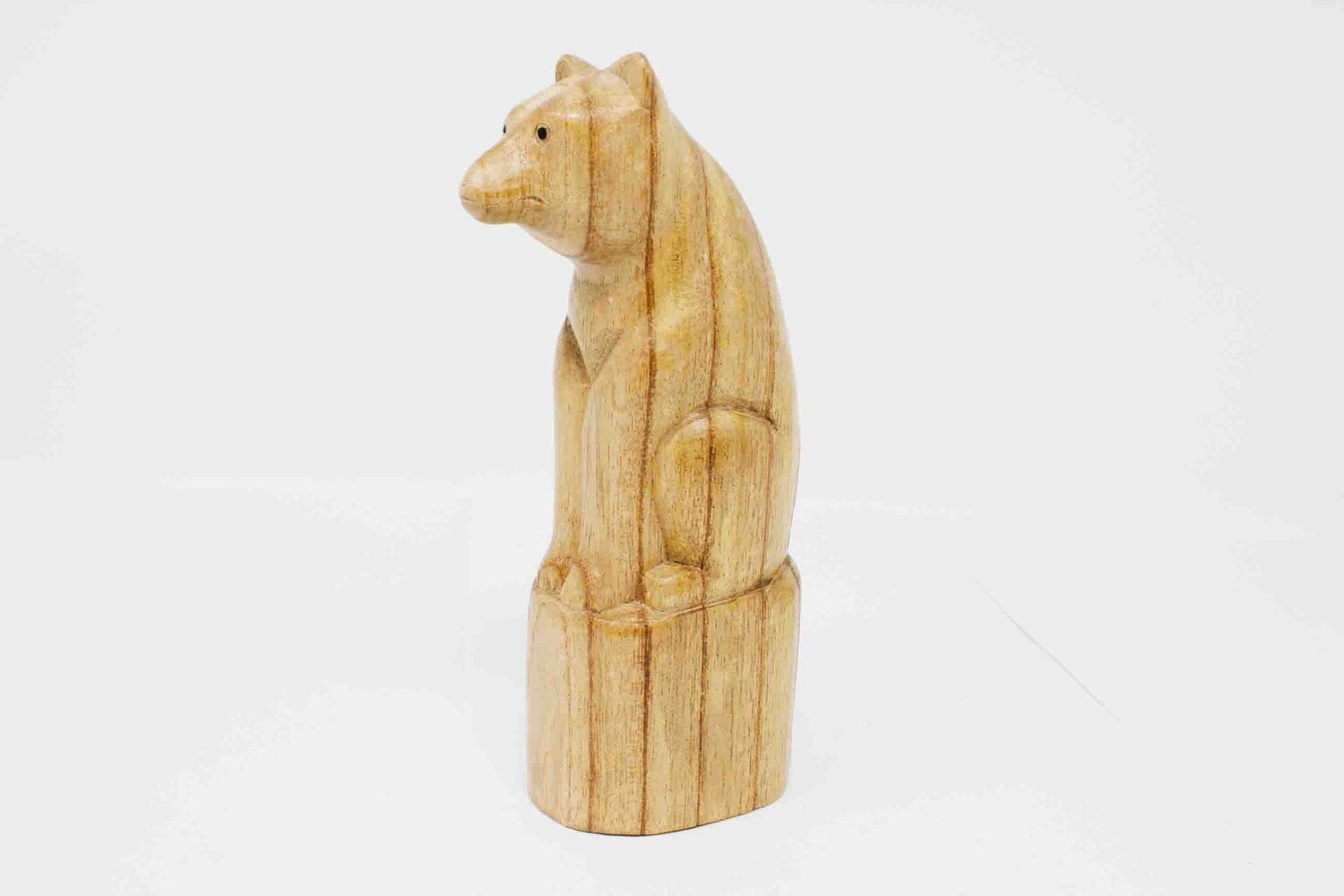 BEAR SITTING STATUE ON STAND HAND CARVED SUAR HARDWOOD 1897