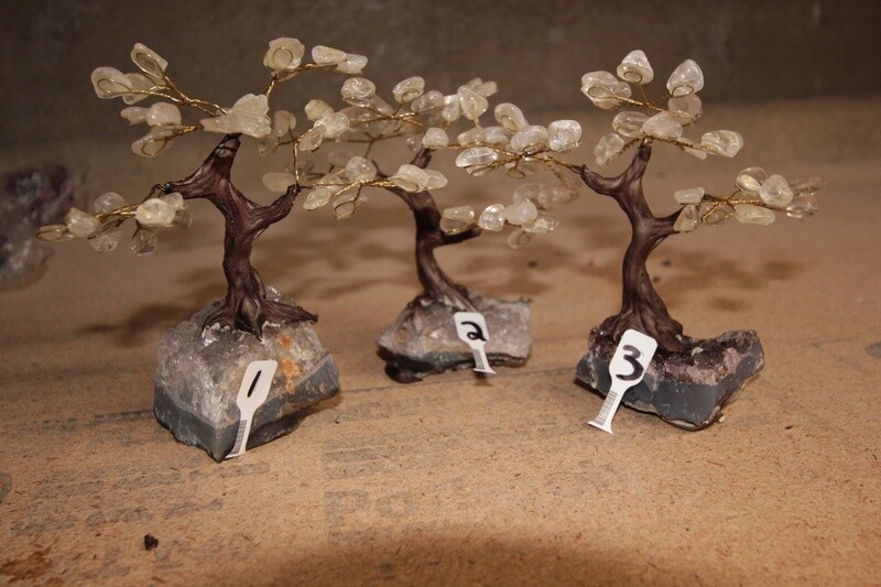 GEMSTONE BONSAI TREE WITH AMETHYST DRUZE BASE AND 7 BRANCHES TUMBLED STONE LEAVES 14551