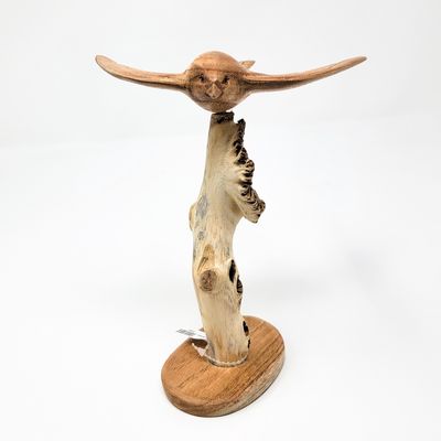 SWALLOW STATUE ON PARASITE WOOD BASE 2097
