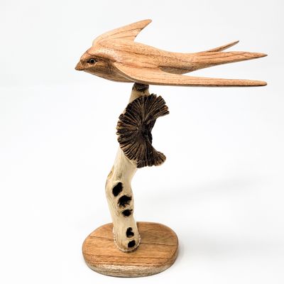 SWALLOW STATUE ON PARASITE WOOD BASE 2097