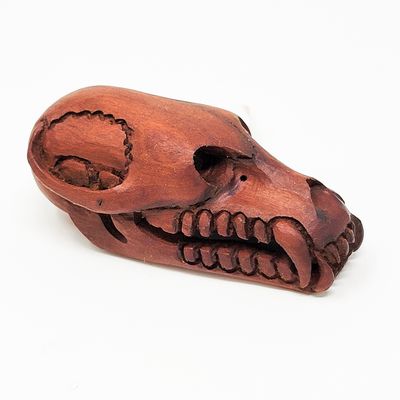 HAND CARVED SKULL IN HARDWOOD 1274