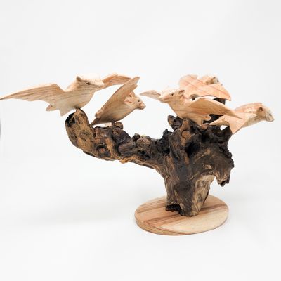 BATS 5 PC FAMILY STATUE WITH PARASITE WOOD BASE 1860