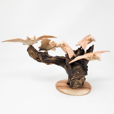 BATS 5 PC FAMILY STATUE WITH PARASITE WOOD BASE 1860