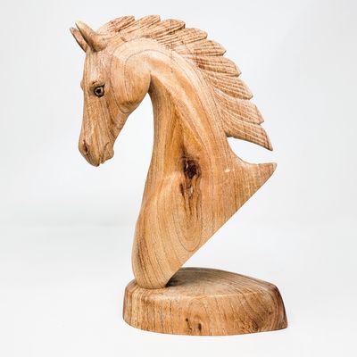 HORSE HEAD BUST STATUE HAND CARVED IN SUAR HARDWOOD 1388