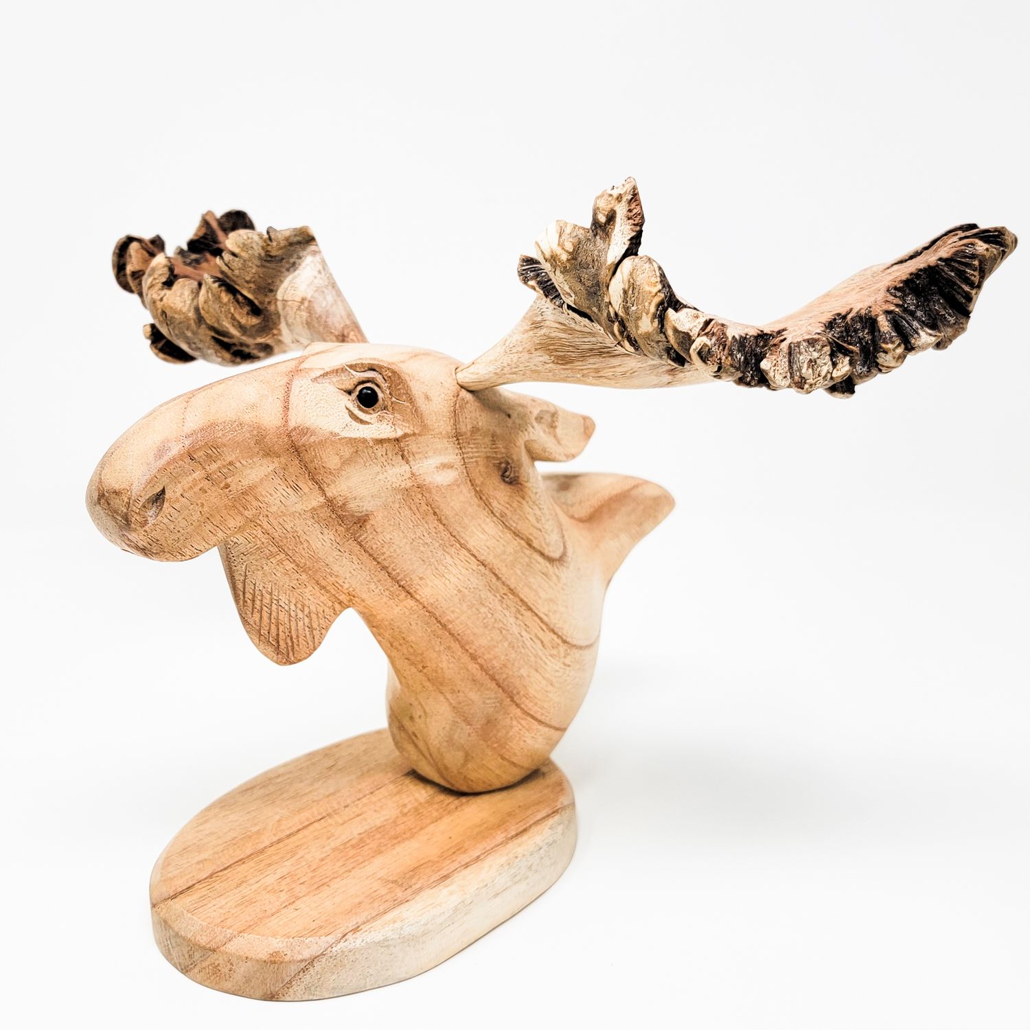 MOOSE HEAD BUST HAND MADE WITH SUAR HARDWOOD ON STAND OR PLAQUE 1839, Item #: 1839, Alternate Lookup: BSS8-503, Vendor Stock #: TIN 32 859 10in 25cm