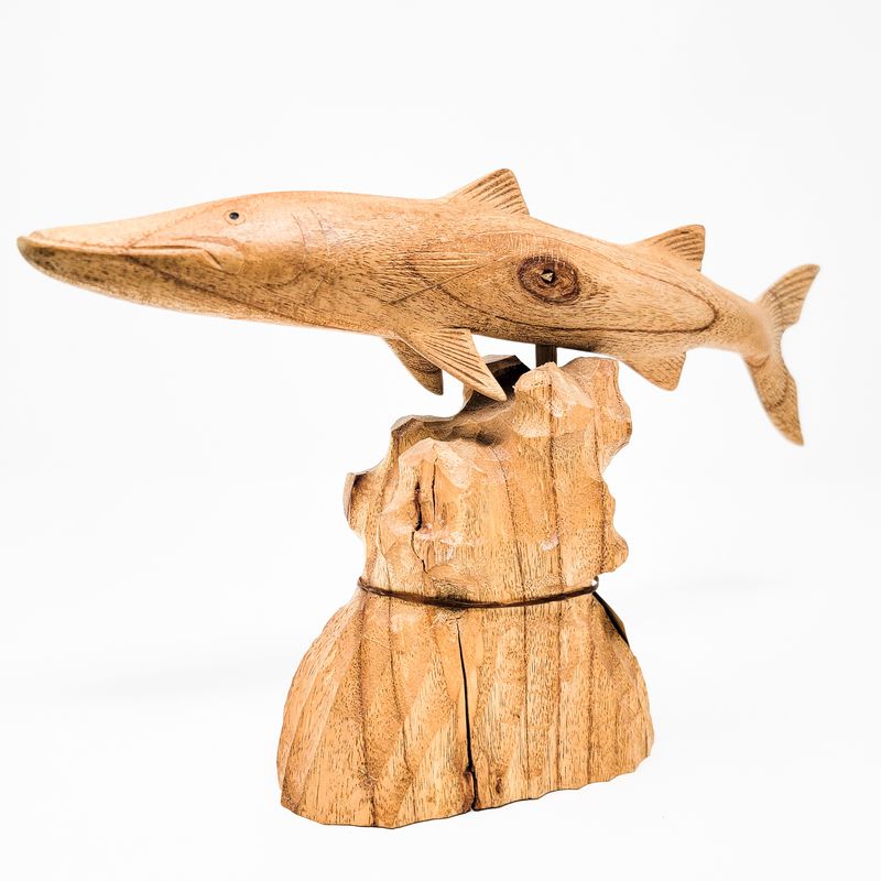 BARACUDA STATUE TEAK BASE 2118