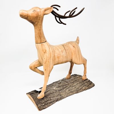 DEER STATUE ON LOG  25611