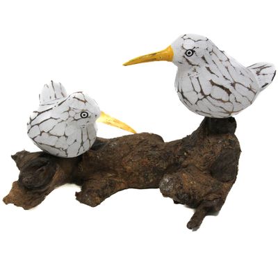 2 WHITE BALL BIRD HAND PAINTED STATUE 2372