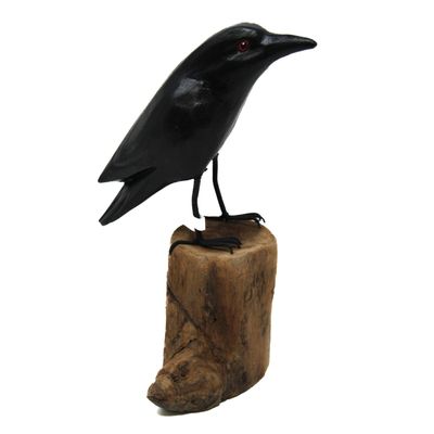 CROW HAND PAINTED BIRD STATUE 2360