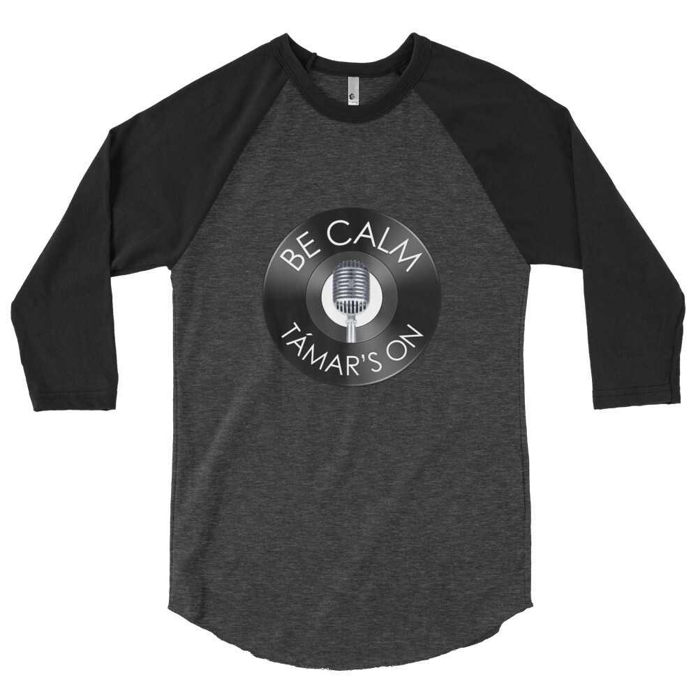 &quot;Be Calm, Támars On&quot; 3/4 Sleeve Raglan T-shirt, Color: Heather Black/Black (Small, Large, XL: NO MEDIUM), Size: S