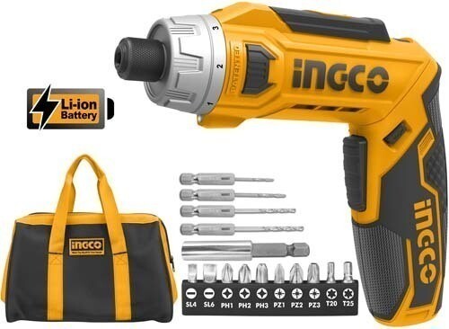 Li-Ion Cordless Screwdriver 8V + Drill Bits & Extras INGCO