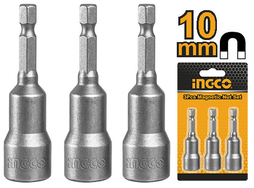 3 pcs Magnetic Nut Set 10 mm INGCO