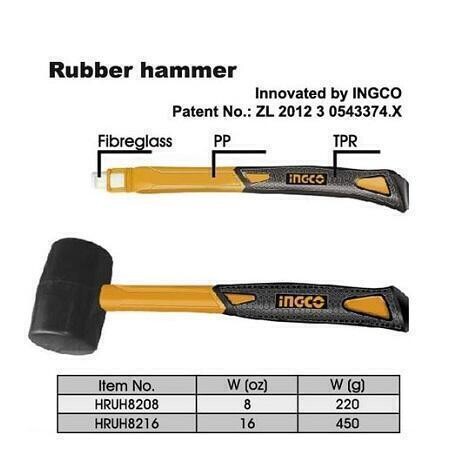 Fibreglass Rubber Mallet 450g INGCO