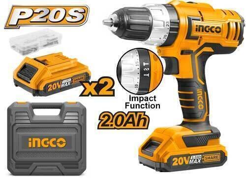 â€‹Li-Ion Cordless Drill 13mm 20V with Extras INGCO