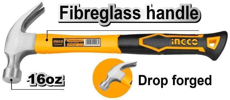 Fibreglass Claw Hammer 450g INGCO