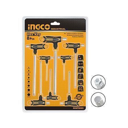 8 Pcs T Handle Hex Keys Ball End Set INGCO