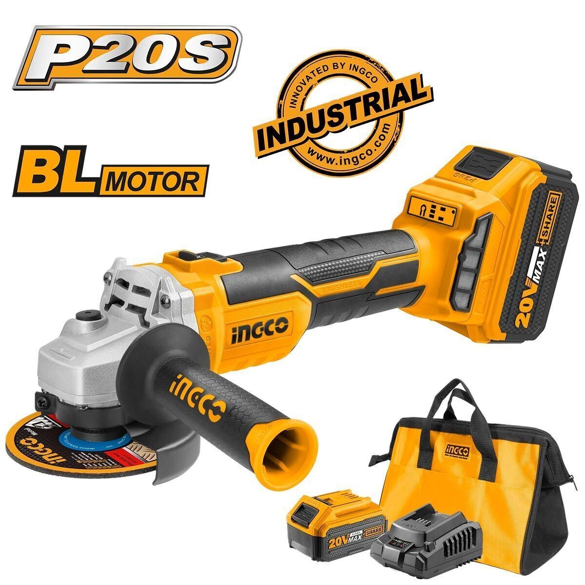 صاروخ ( Brushless )  شحن 20 فولت 4.5" ليثيوم مع 2 بطارية 4 امبير وشاحن انكو